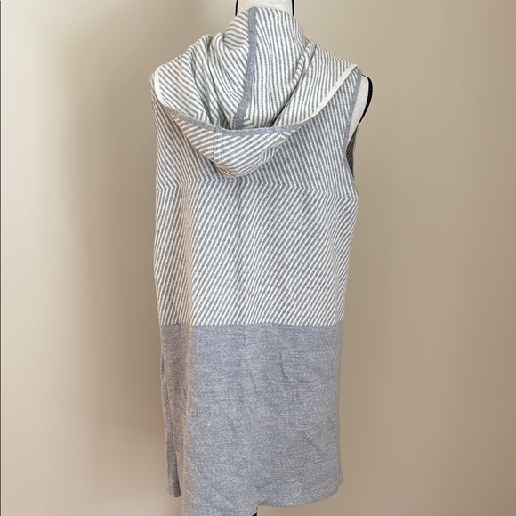 Lineamaglia Made in Italy Wool Blend Women L Stripe Hood Sweater Vest Gray Cream - Picture 5 of 8